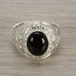 Gents Sterling Silver Black Onyx set College Ring