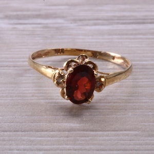 Dainty Garnet and Diamond Gemstone set Gold Ring