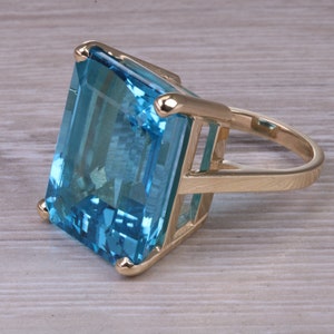 Very Very Large 60 carat Natural Blue Topaz set Yellow Gold Ring