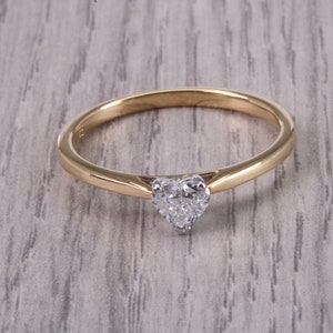 Dainty 0.30ct Heart Shape Diamond Solitaire set in 18ct Yellow Gold, E SI 2 Graded GIA Certified Diamond image 1