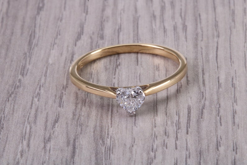 Dainty 0.30ct Heart Shape Diamond Solitaire set in 18ct Yellow Gold, E SI 2 Graded GIA Certified Diamond image 1