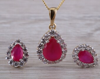 Ruby and Diamonds Cubic Zirconia set Earrings and Matching Necklace