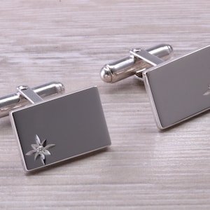 Natural Diamond set Gentleman&#39;s Cufflinks. made from solid sterling silver, traditional cufflinks with swivel back fittings.