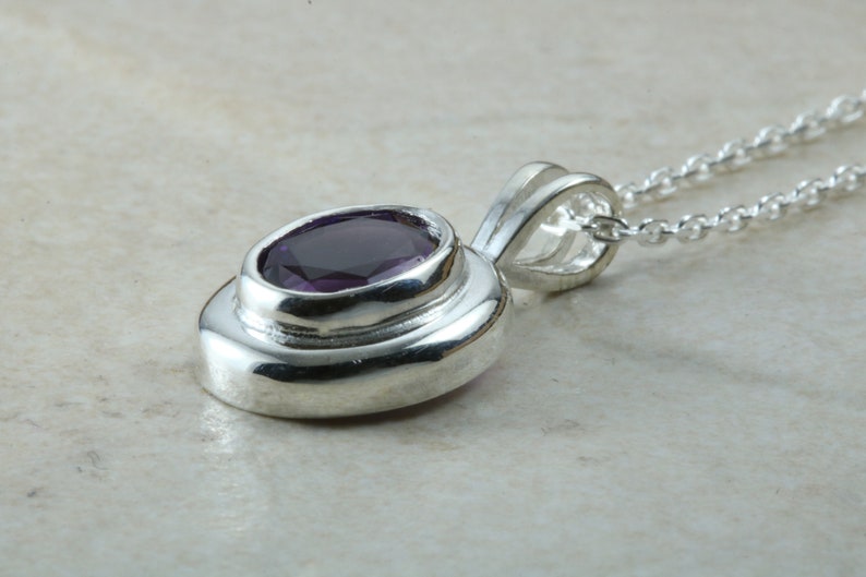 birthday anniversary or graduation gift Natural Amethyst Necklace.Sterling Silver Oval cut Amethyst Pendant Chain