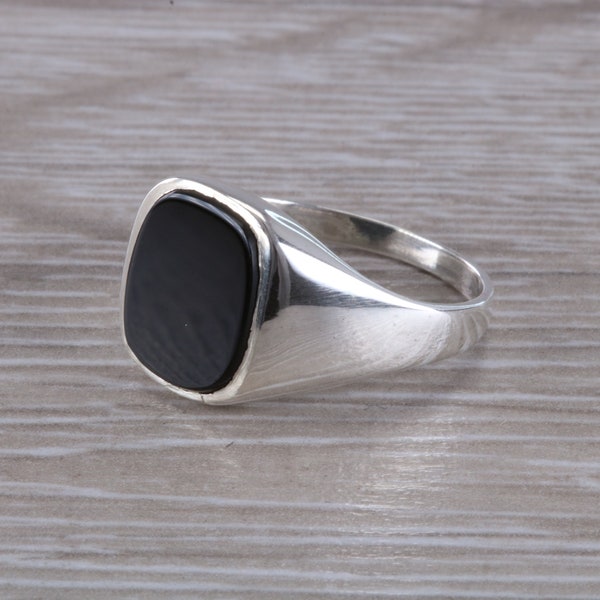 Natural Black Onyx Set White Gold Signet Ring - Etsy Canada