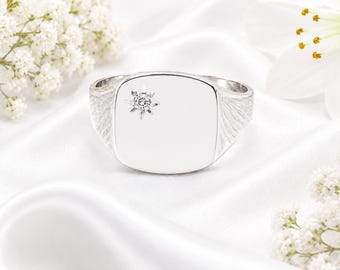 Diamond set Signet Ring, made from solid cast Silver