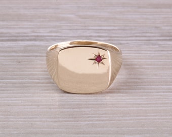 Ruby set Signet Ring, Available in Your Choice of Precious Metals, Free Engraving