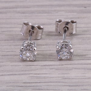 Half carat Natural Diamond Solitaire set 18ct White Gold Stud Earrings, British Hallmarked