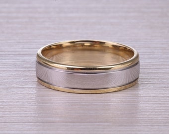 6 mm Wide 18ct White and Yellow Gold Wedding Band