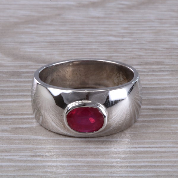 Chunky 14 mm Wide Oval cut Ruby set Ring