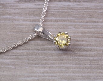 Yellow Sapphire C Z Necklace. Made From Solid Sterling Silver