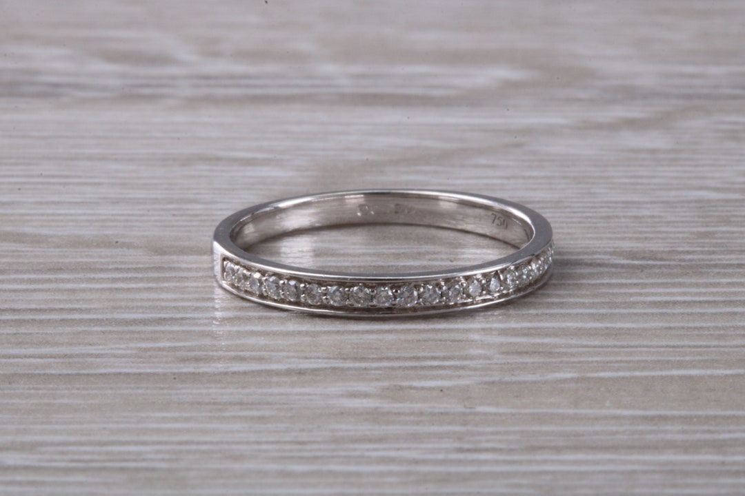 Dainty Diamond Set Band 18ct White Gold Band Etsy