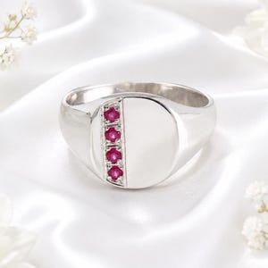 Four Natural Rubies set Signet Ring, made from solid cast Silver