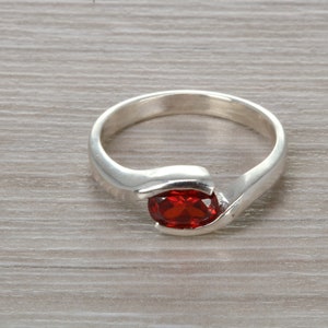Sterling Silver Garnet C Z Ring