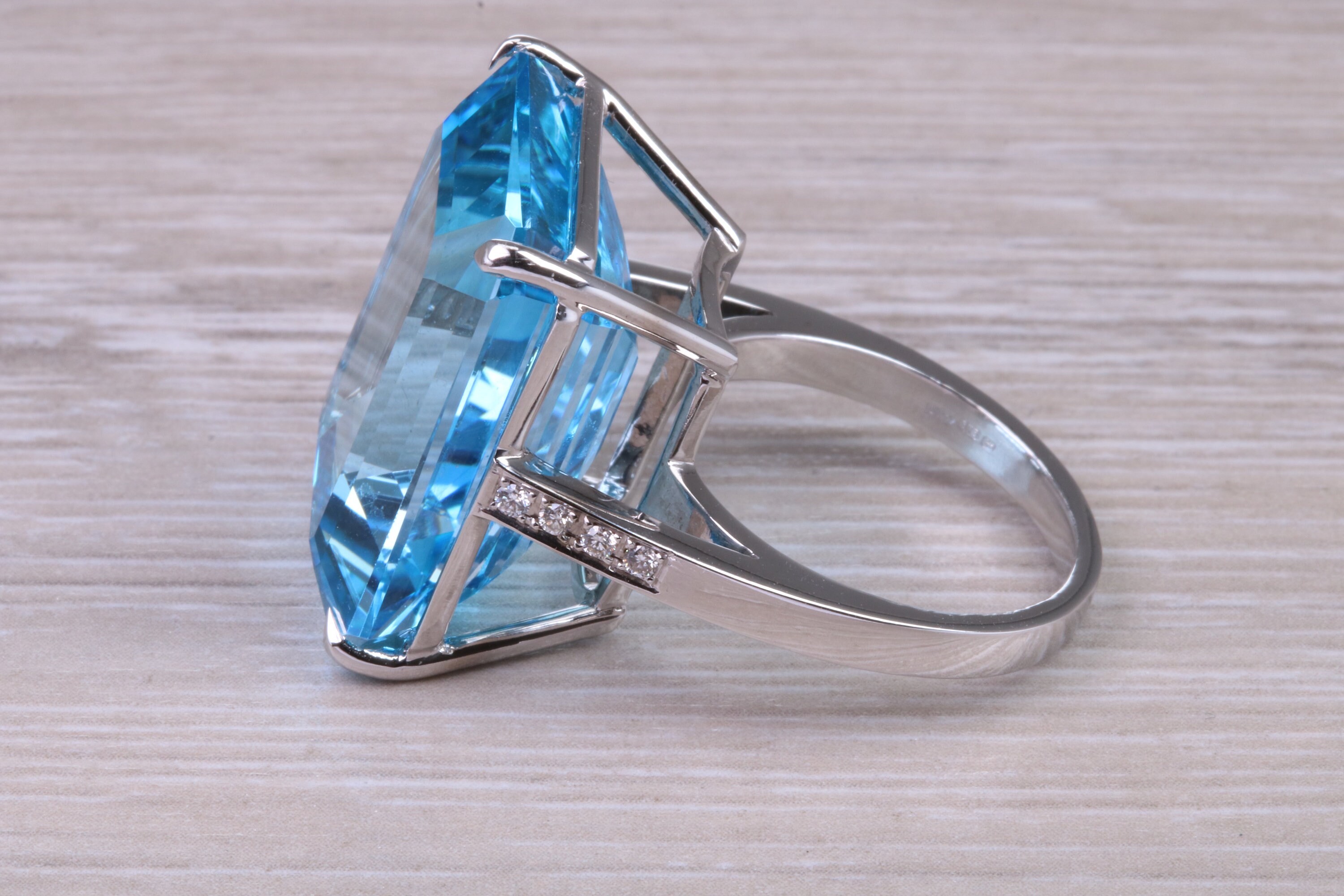 Very Very Large 50 Carat Natural Blue Topaz and Diamond Set White
