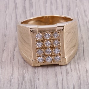 Half carat set Chunky and Very Dressy Gents Natural Diamond set Signet Ring, Made From Solid Yellow Gold, British Hallmarked