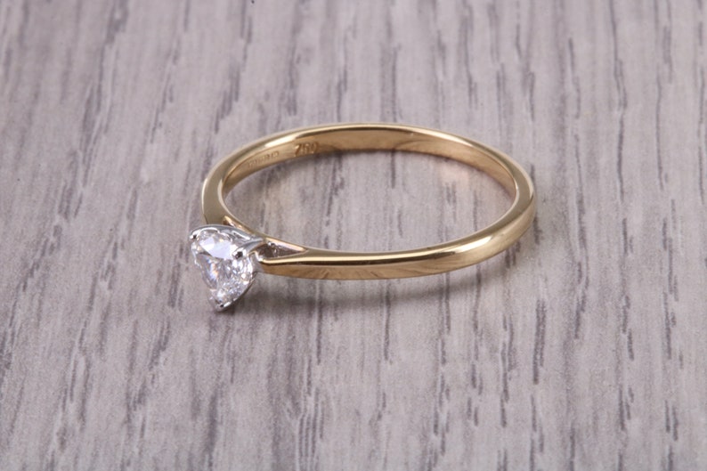 Dainty 0.30ct Heart Shape Diamond Solitaire set in 18ct Yellow Gold, E SI 2 Graded GIA Certified Diamond image 2