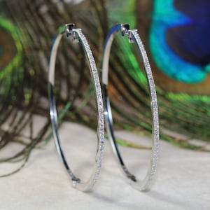 Very large 50 mm Round natural Diamond set Hoop Earrings, made from your choice of precious metals, British Hallmarked