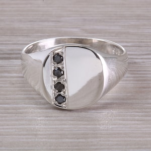 Four Natural Black Diamonds set Signet Ring image 1