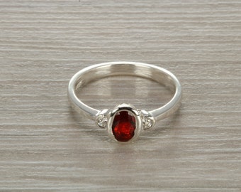 Sterling Silver Garnet C Z Trilogy Ring