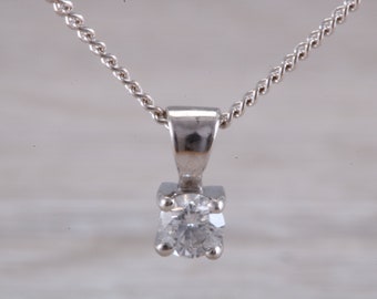 Simple Diamond Solitaire set White Gold Necklace