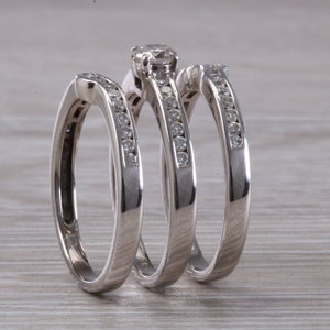 Complete Bridal set Of Three Diamond set Rings, Engagement, Wedding and Eternity Ring image 7