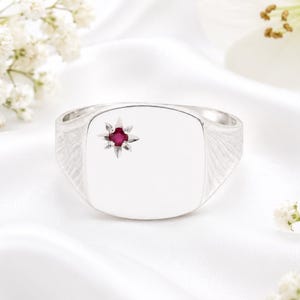 Ruby set Sterling Silver Signet Ring, made from solid cast Silver