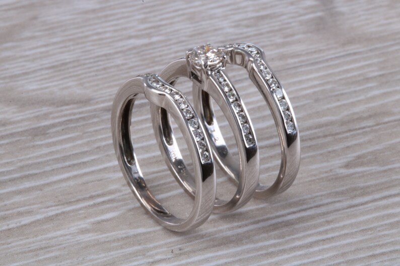 Complete Bridal set Of Three Diamond set Rings, Engagement, Wedding and Eternity Ring image 5