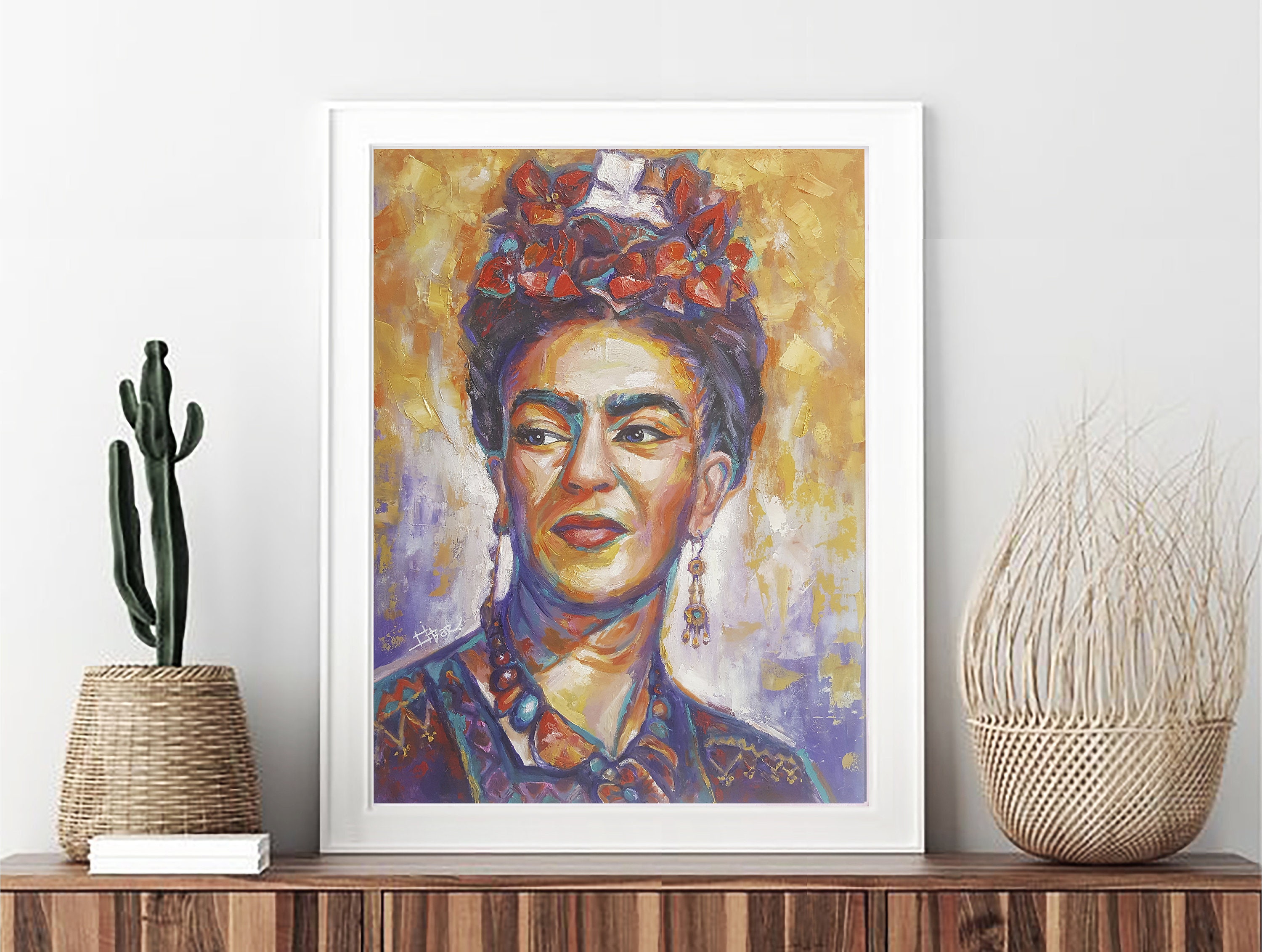 Frida Kahlo Pop art portrait original painting Modern textured | Etsy