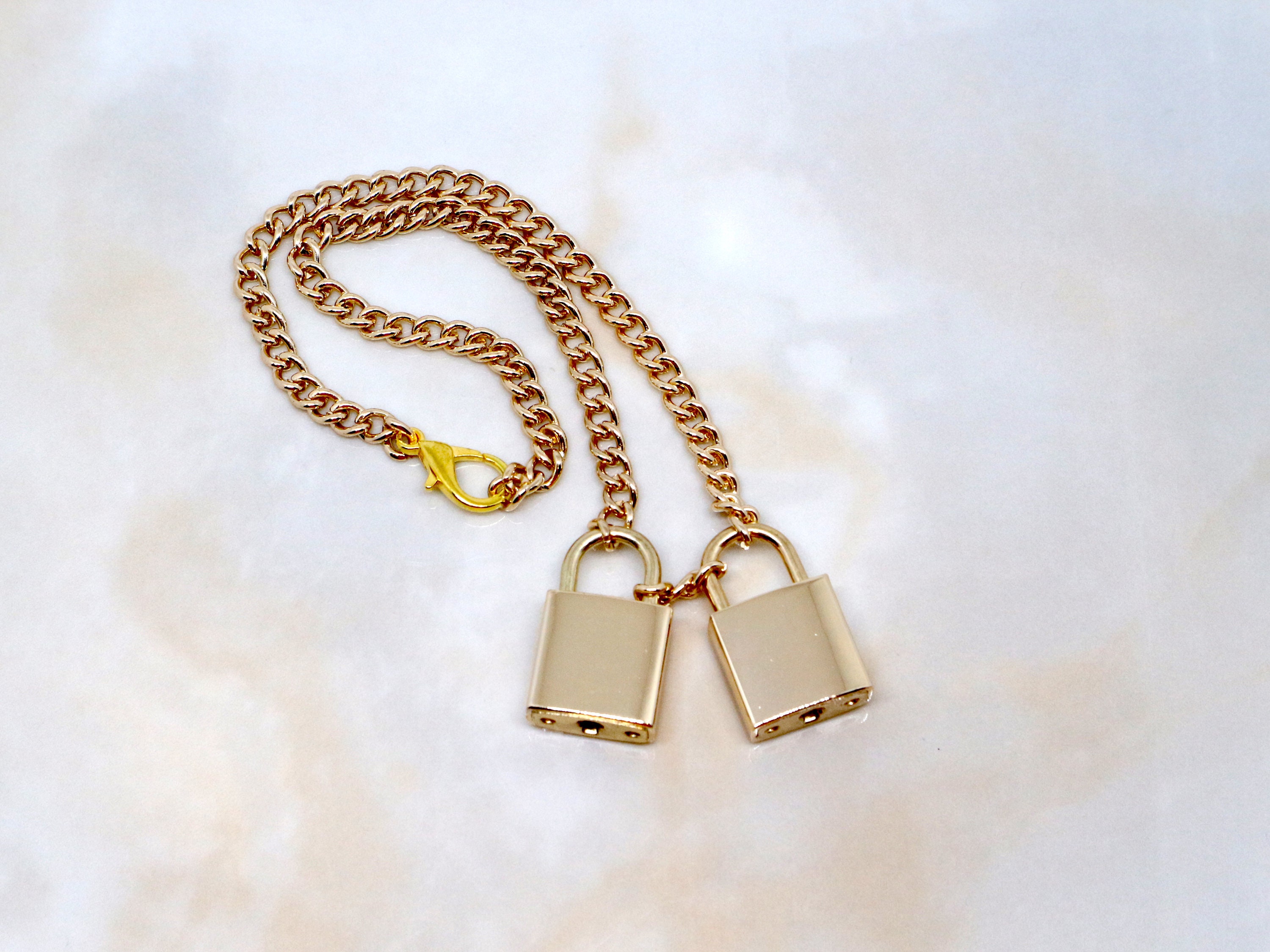 Double Gold Lock Necklace