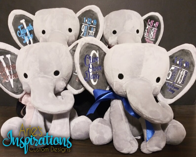 Baby Gift Personalized Plush Elephant Elephant Birth Stats Etsy