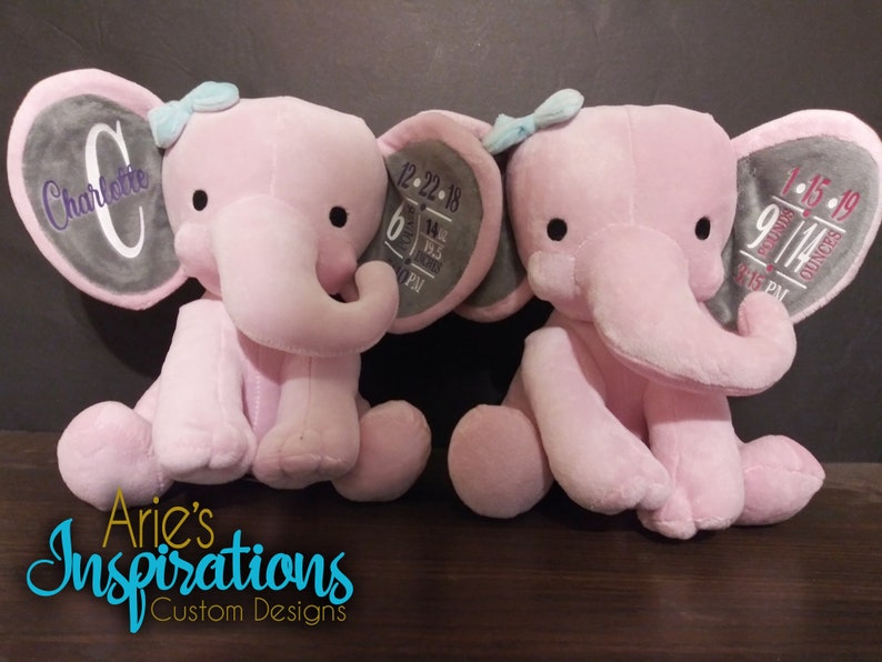 Baby Gift Personalized Plush Elephant Elephant Birth Stats Etsy