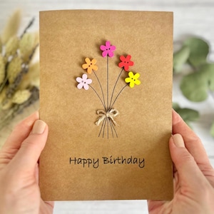 Personalised Happy Birthday Card, Friends Birthday Card, Button Birthday Card, Flowers Birthday Card, Mum Birthday Card