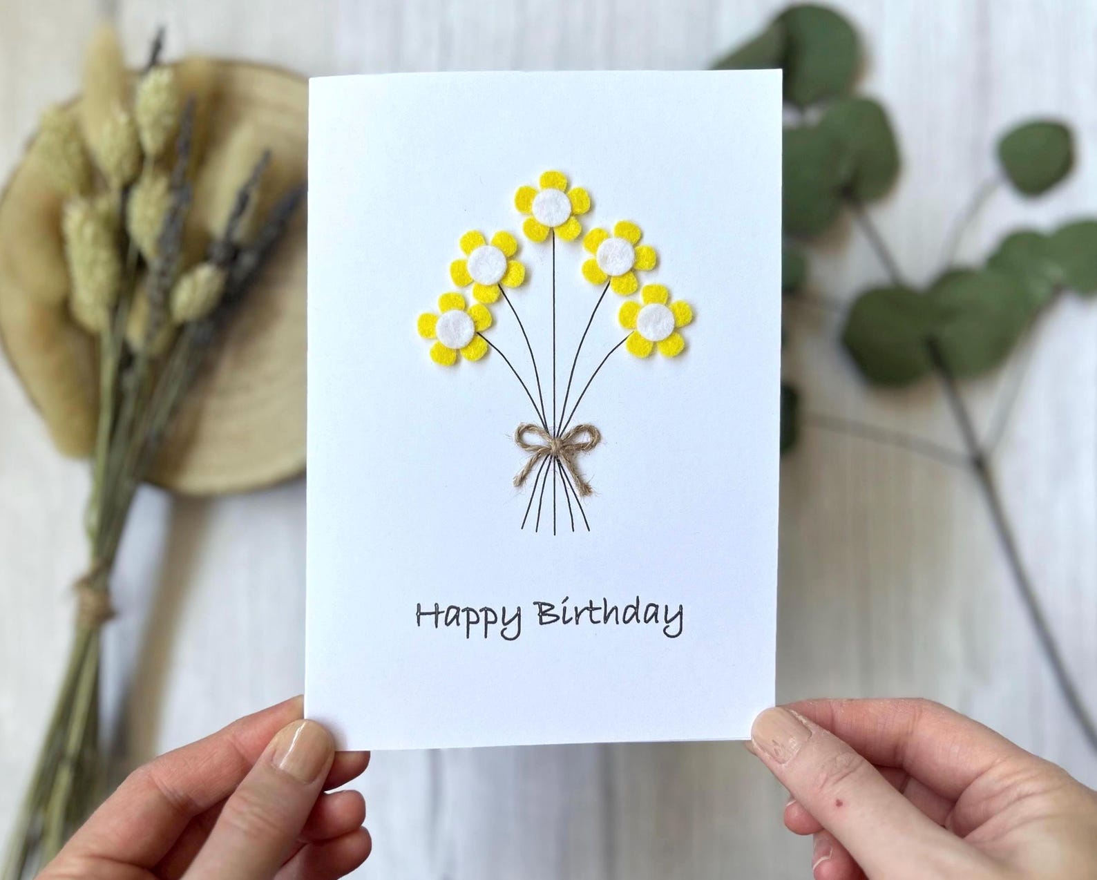Personalised Daisy Birthday Card, Handmade Felt Flower Card - Etsy UK