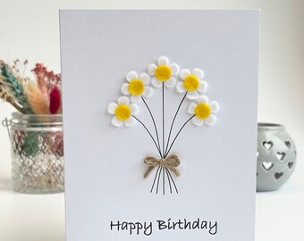 Handmade Mum Birthday Card, Mum Flower Card, Button Card, Happy Birthday Mum