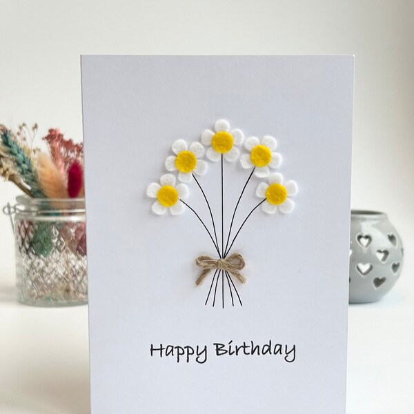 Handmade Mum Birthday Card, Mum Flower Card, Button Card, Happy Birthday Mum