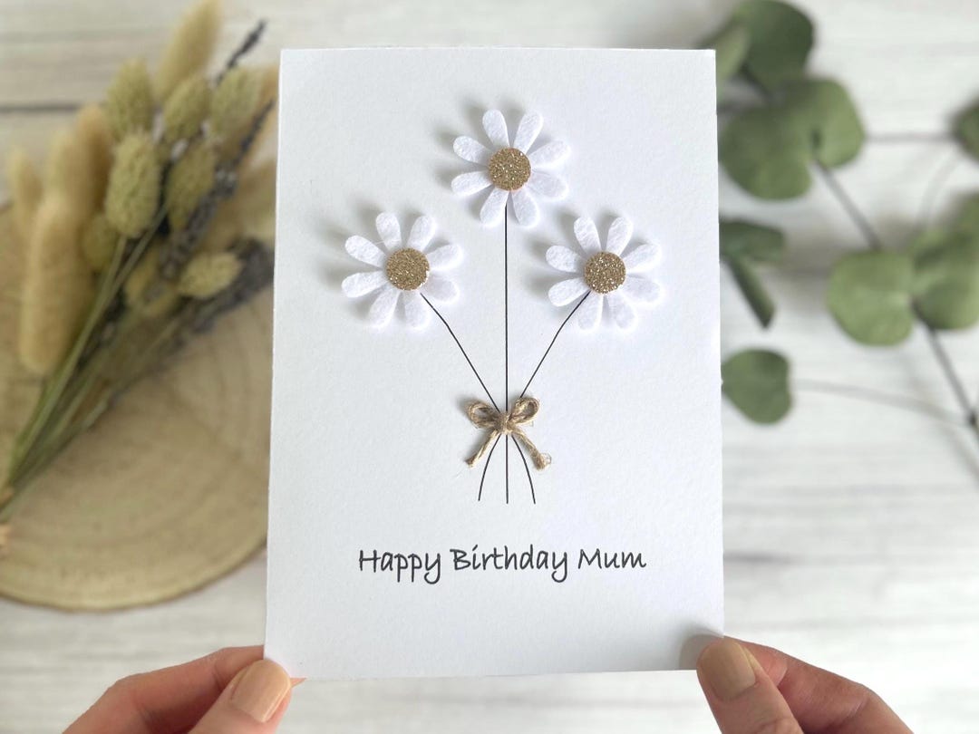 Handmade Daisy Birthday Card With Felt Flowers - Etsy UK