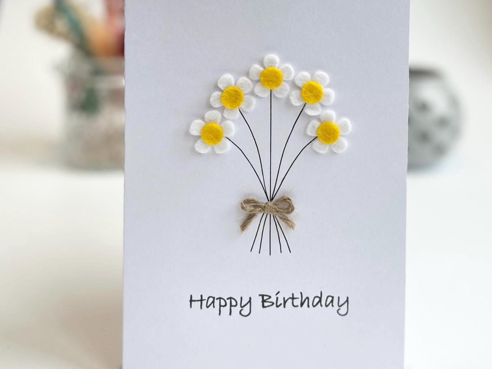 Personalised Daisy Birthday Card, Handmade Felt Flower Card - Etsy UK