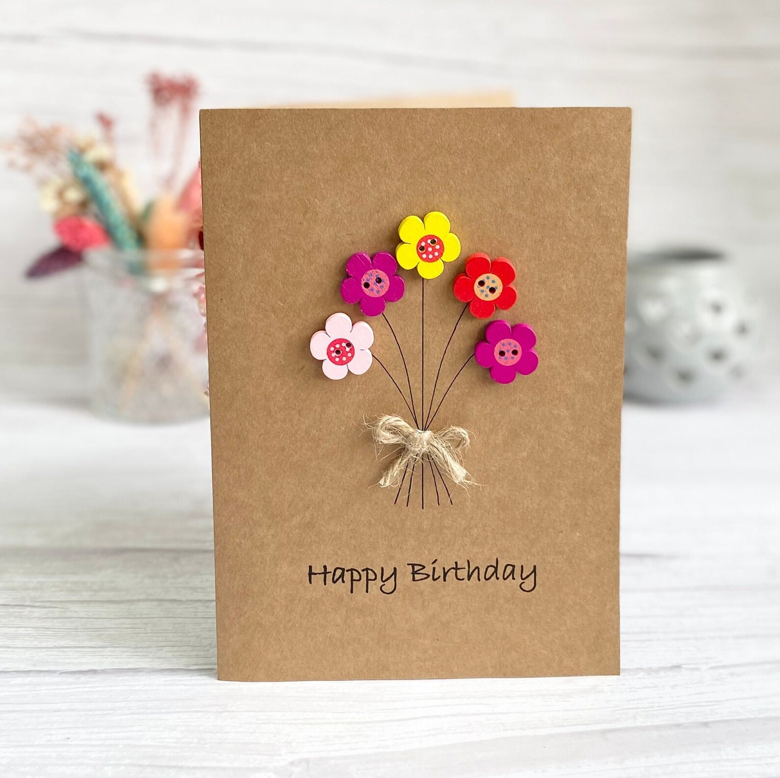 Handmade Mum Birthday Card Mum Flower Card Button Card Etsy