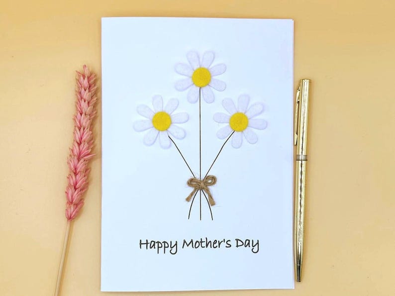 Handmade Daisy Mother's Day Card With Twine Bow - Etsy UK
