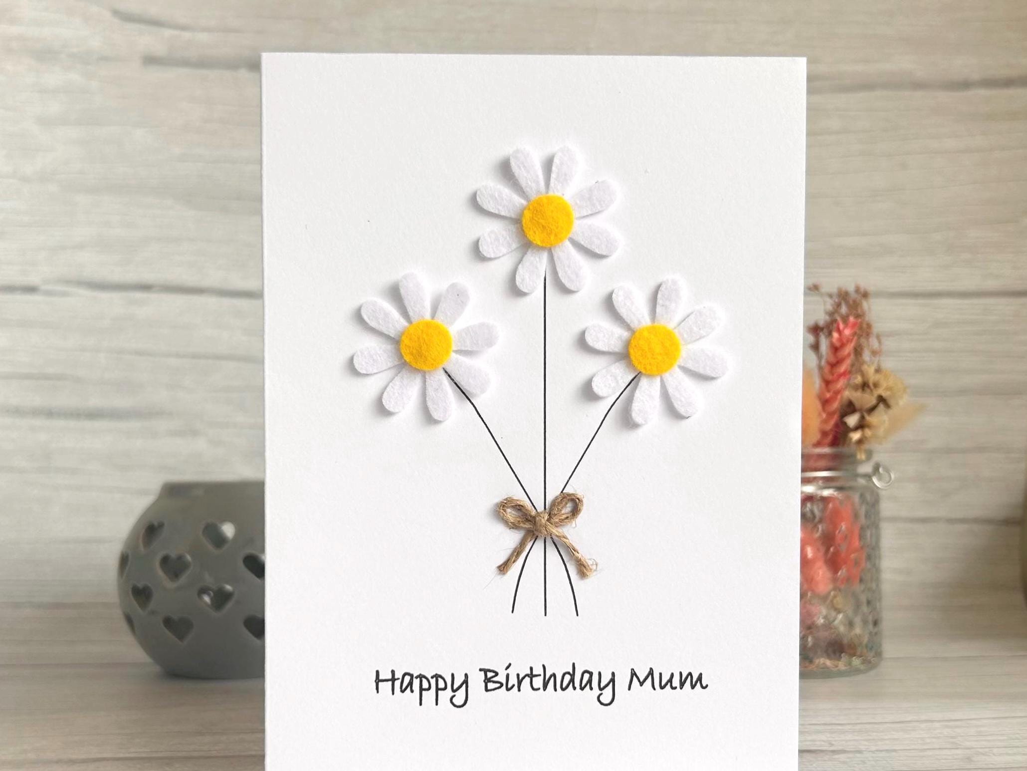 Personalised Felt Daisy Birthday Card for Her, Handmade 3D Floral ...