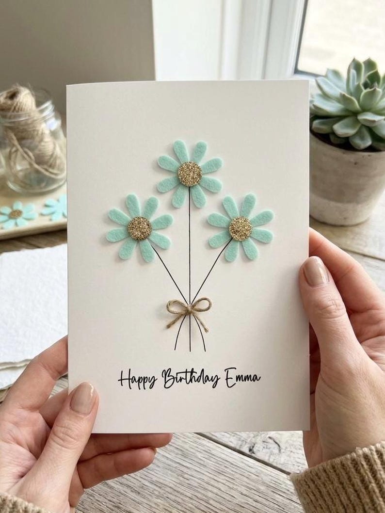 Handmade Daisy Birthday Card With Twine Bow - Etsy UK