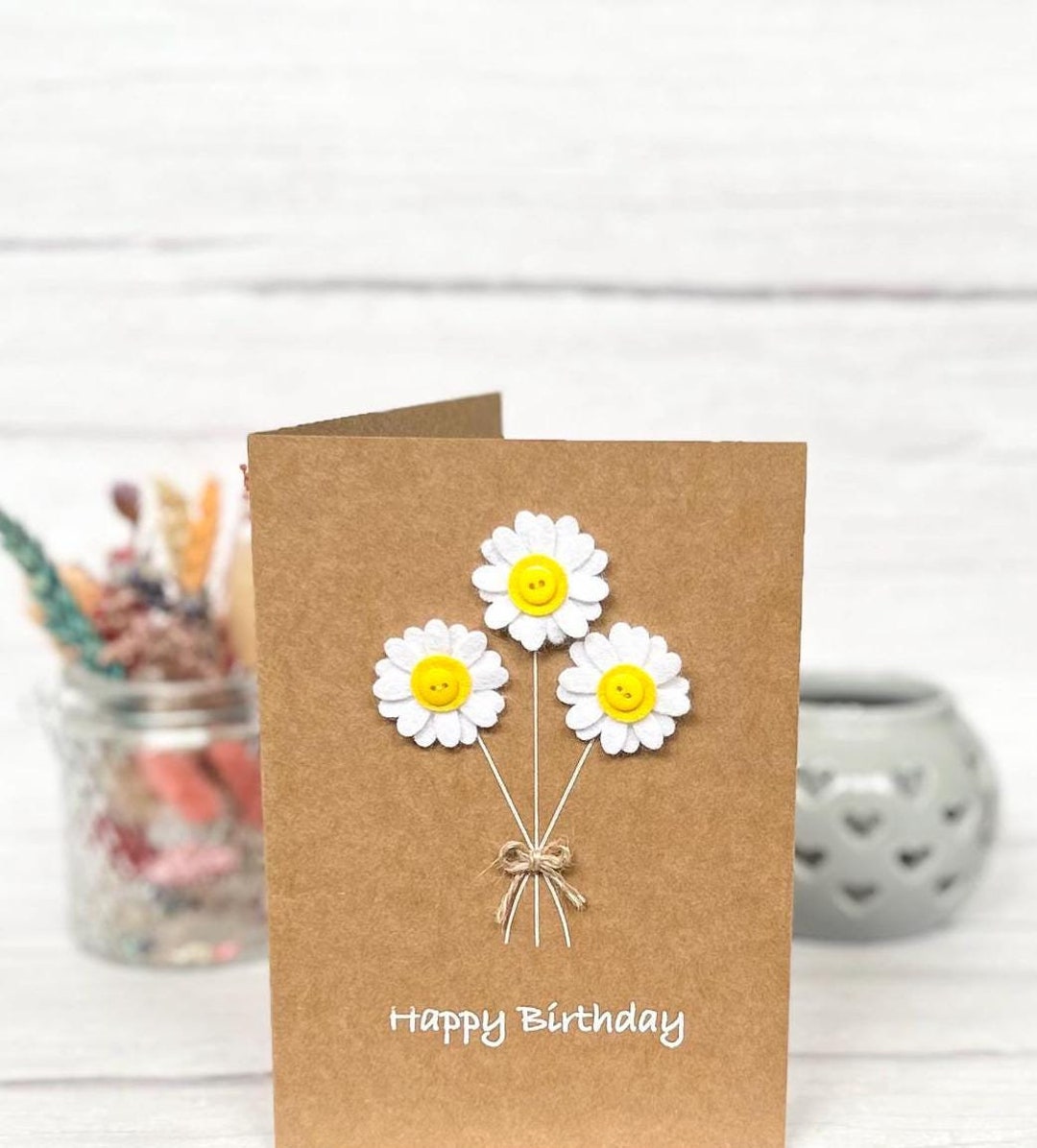 Personalised Handmade Felt Daisy Birthday Card - Etsy