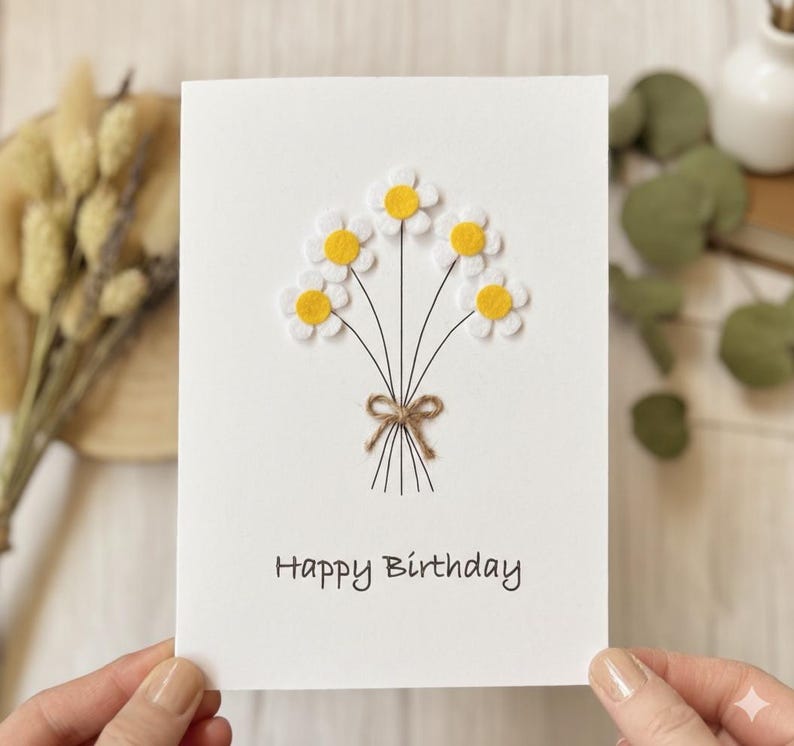 Personalised Daisy Birthday Card, Handmade Felt Flower Card - Etsy UK