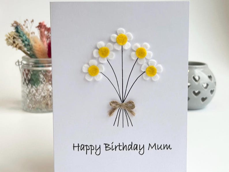 Personalised Daisy Birthday Card, Handmade Felt Flower Card - Etsy UK
