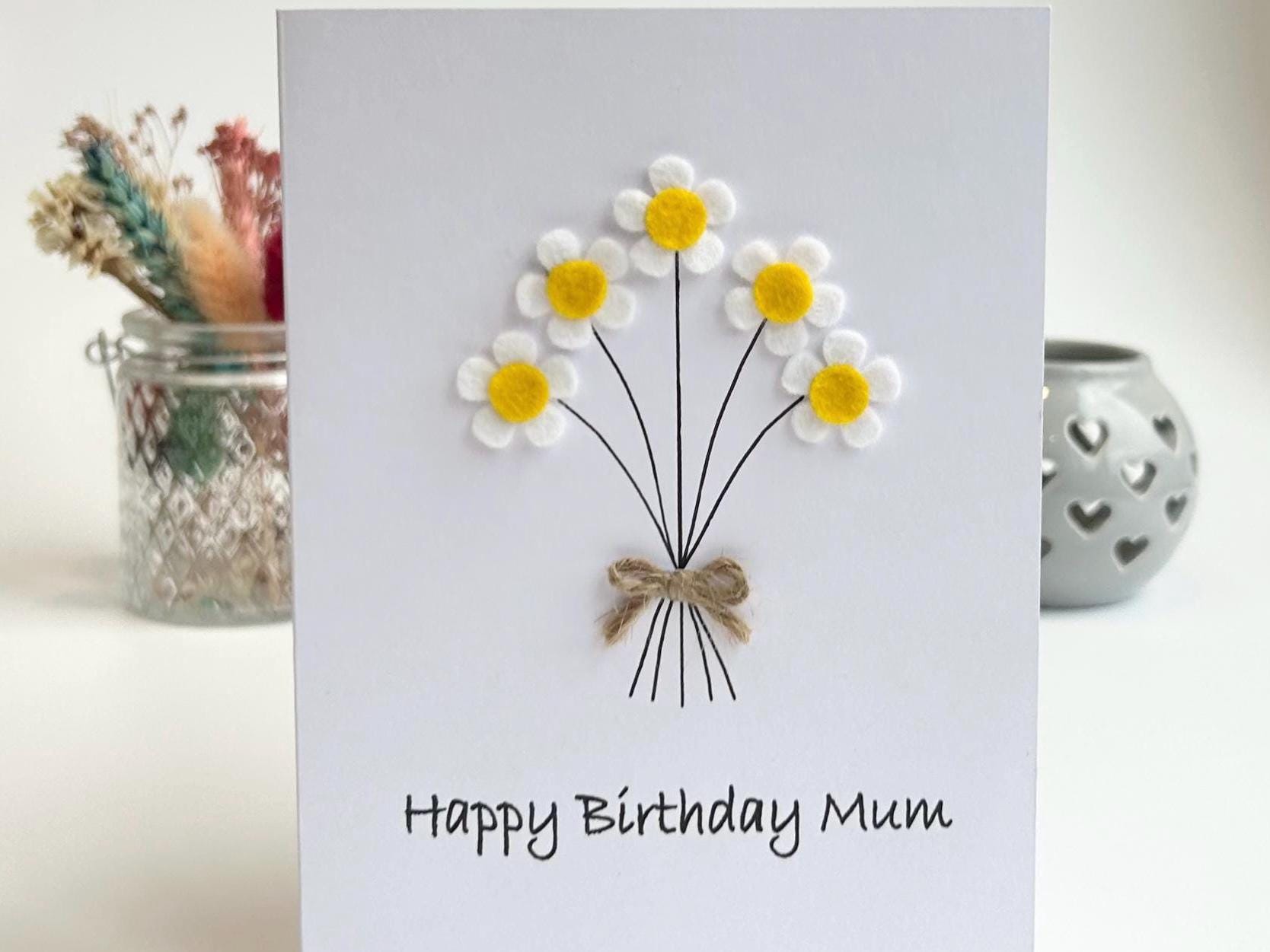 Personalised Daisy Birthday Card, Handmade Felt Flower Card - Etsy UK