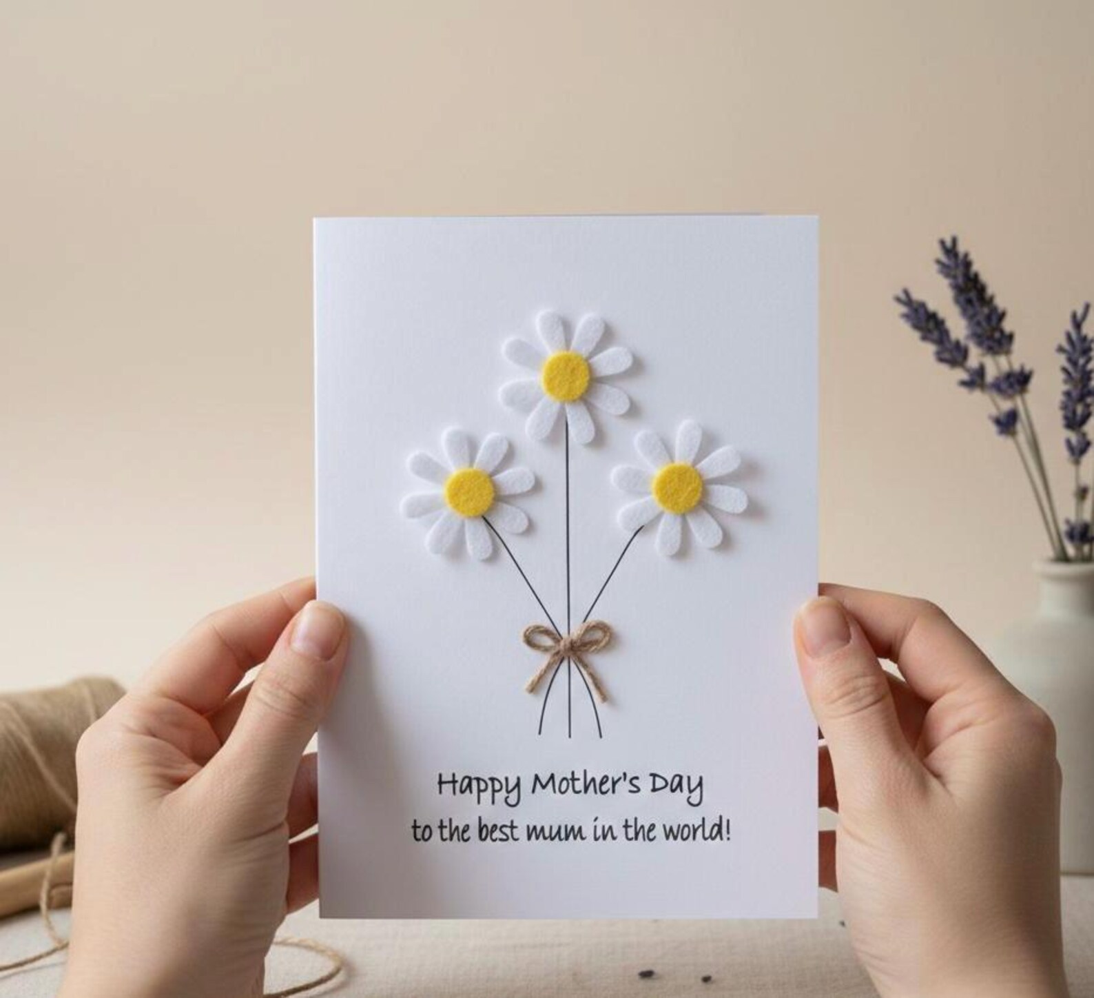 Handmade Daisy Mother's Day Card With Twine Bow - Etsy UK