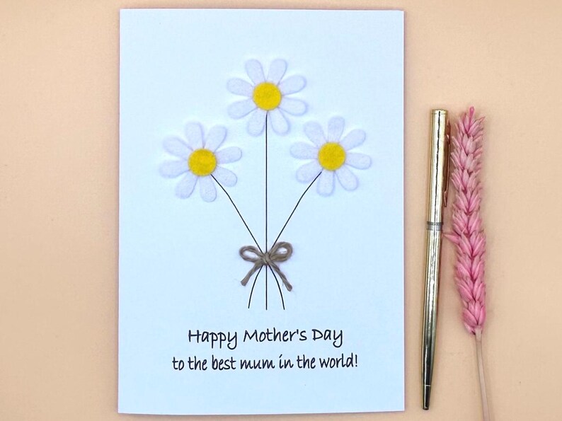 Handmade Daisy Mother's Day Card With Twine Bow - Etsy UK