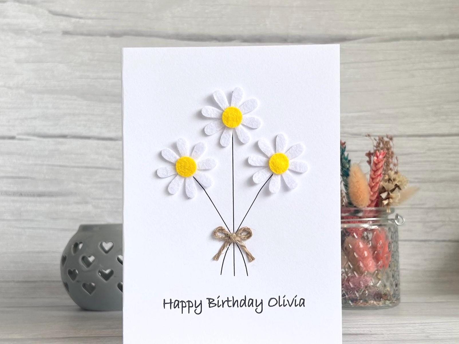 Personalised Felt Daisy Birthday Card for Her, Handmade 3D Floral ...