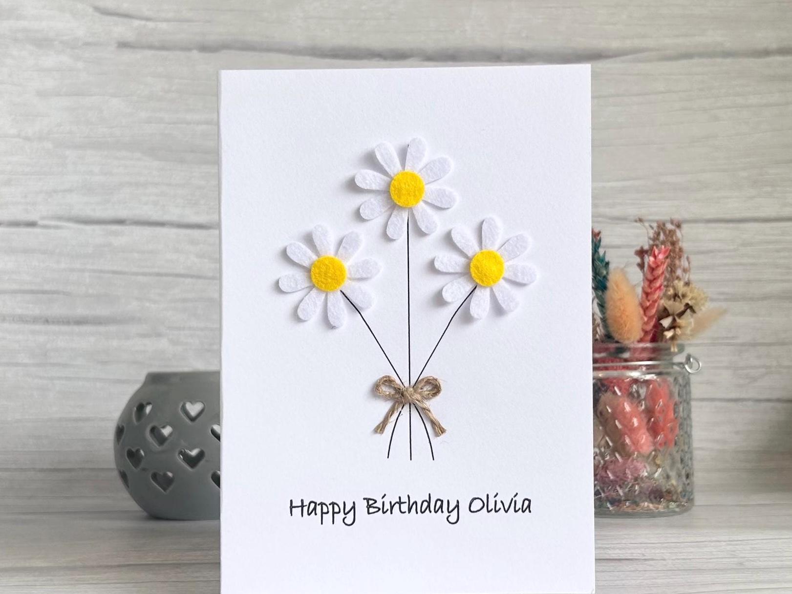 Personalised Felt Daisy Birthday Card for Her, Handmade 3D Floral ...